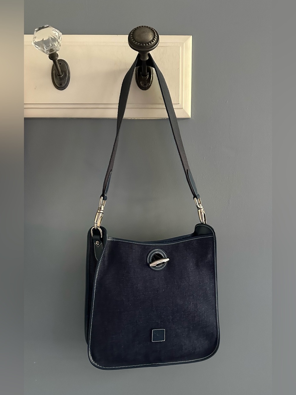 Black Denim Dooney & Bourke Shoulder Bag with Silver Turn-Lock